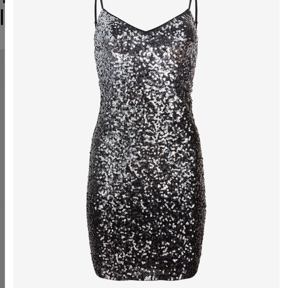 EXPRESS Ombre Sequin V-Neck Mini Slip Dress - Picture 5 of 5